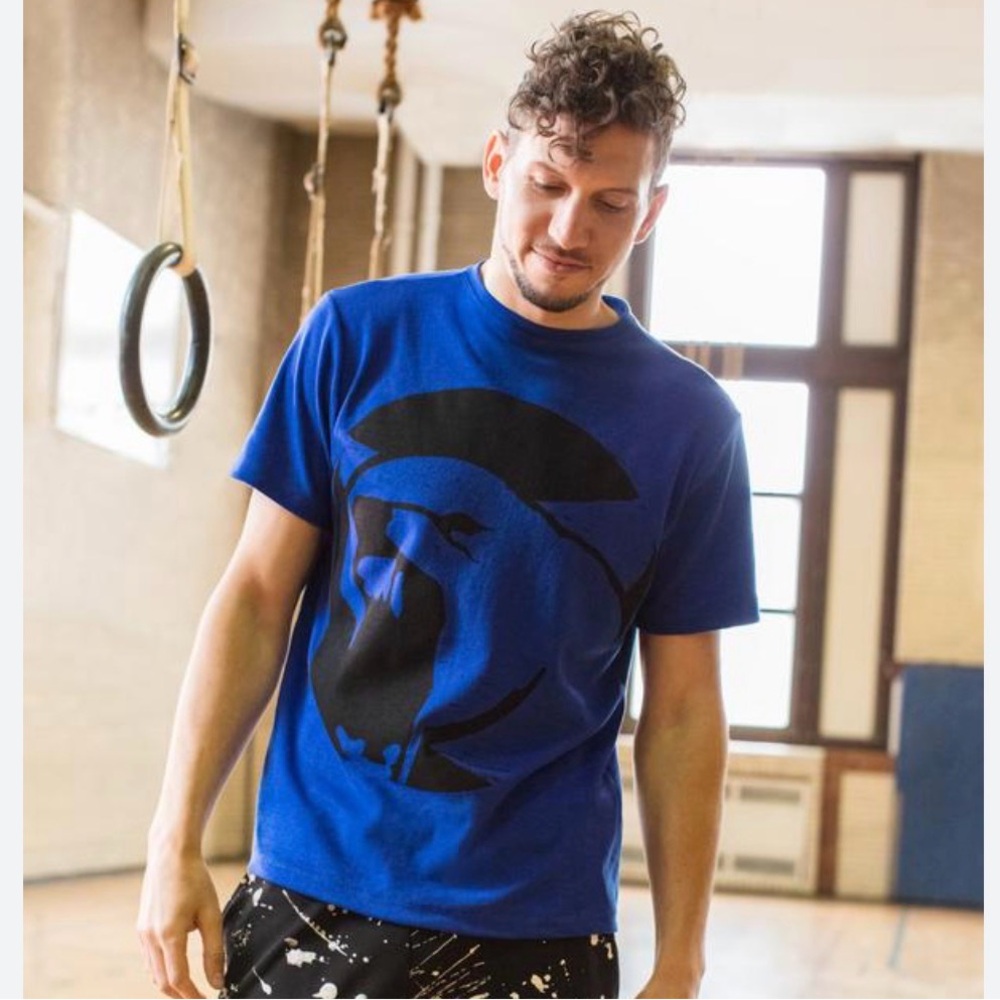 Lobo Mau Hand Printed South Philly Slow Fashion T-Shirt Blue Size XL